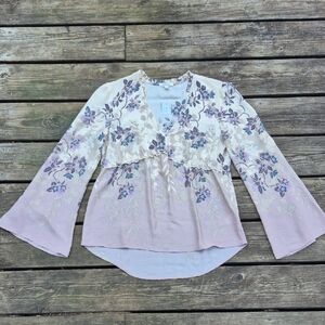 Maurices Cream and Purple Floral Blouse